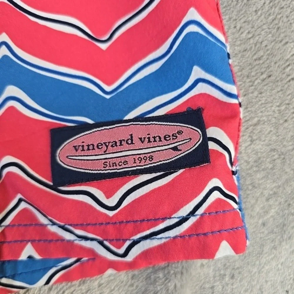Vineyard‎ Vines Board Shorts Mens 34 Blue Pink Stripe Swim Tie Pockets Beach